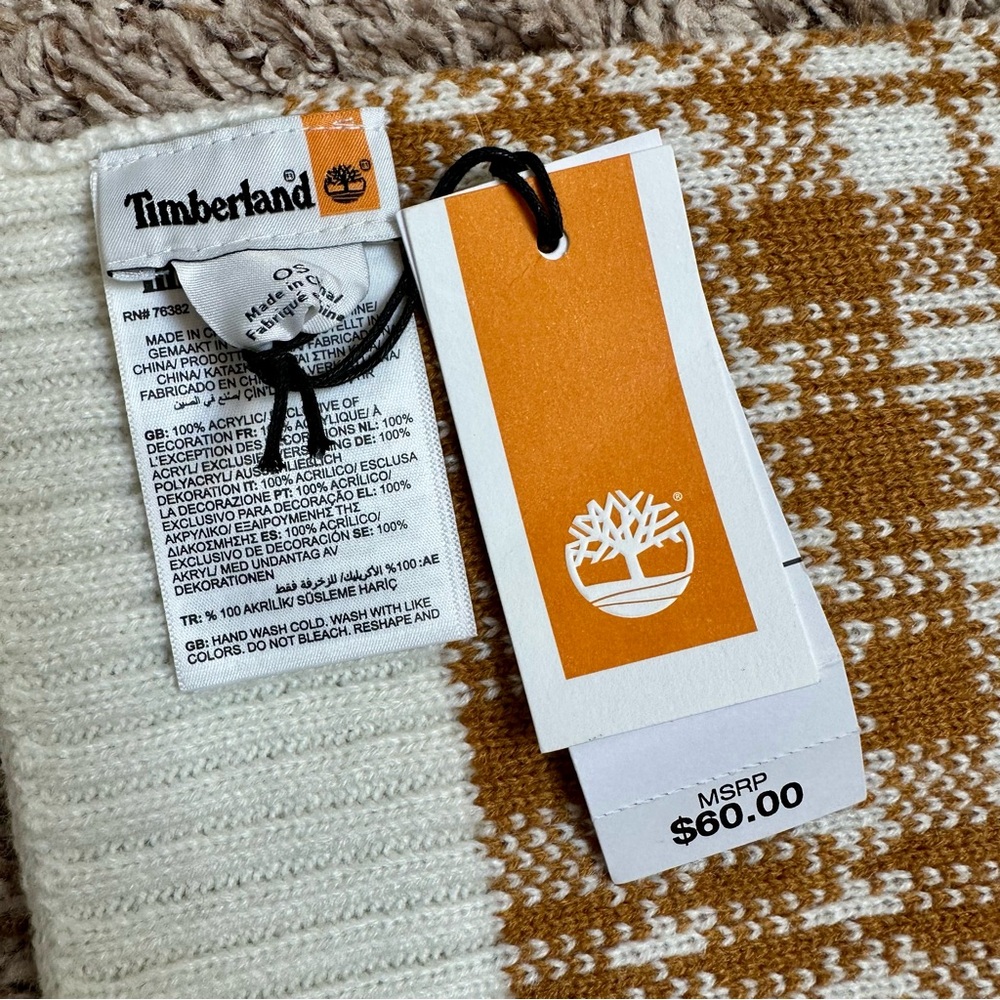 NWT Timberland Winter Scarf Tan & Cream Plaid - Picture 7 of 11